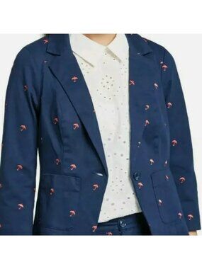 NWOT ModCloth Blue Blazer with Embroidered Umbrellas, Size 14